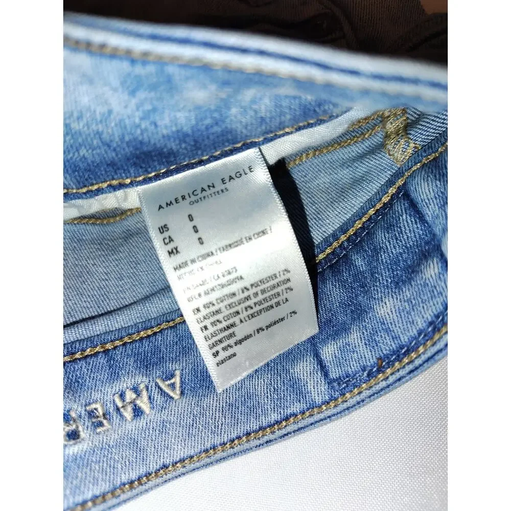 American Eagle Next Level Stretch Shortie Denim Distressed Shorts Women's Size 0